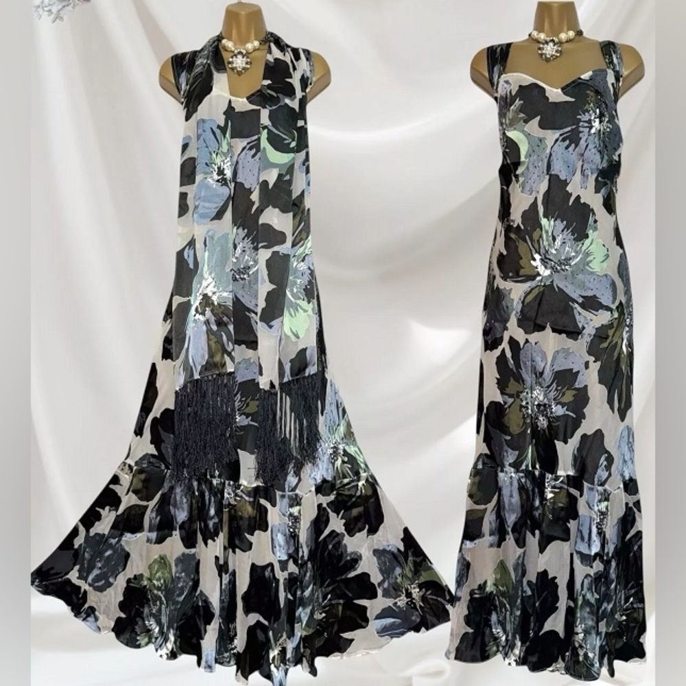 STUNNING WEDDING GUEST - ANN HARVEY DEVORE SILK DRESS w/MATCHING SHAWL - NWT